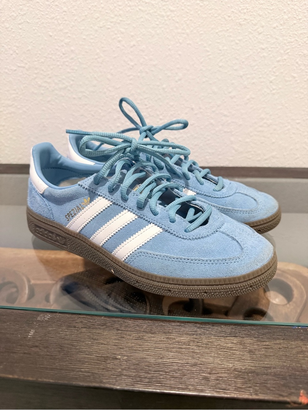 adidas Light Blue Suede Sneakers with White Stripes